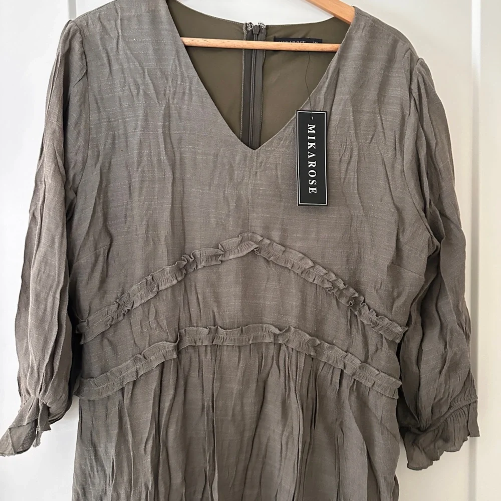 Mikarose Olive Green Casual V-Neck Dress - Picture 2 of 4